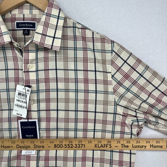 CLUB ROOM Shirt Mens M Palermo Plaid Button Up Refined Woven Winter Ivory NEW - Picture 14 of 16